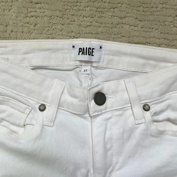 Paige Jeans skyline ankle peg white denim pants low rise straight leg trendy 27