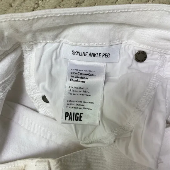 Paige Jeans skyline ankle peg white denim pants low rise straight leg trendy 27
