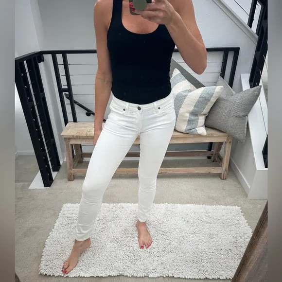 Paige Jeans skyline ankle peg white denim pants low rise straight leg trendy 27