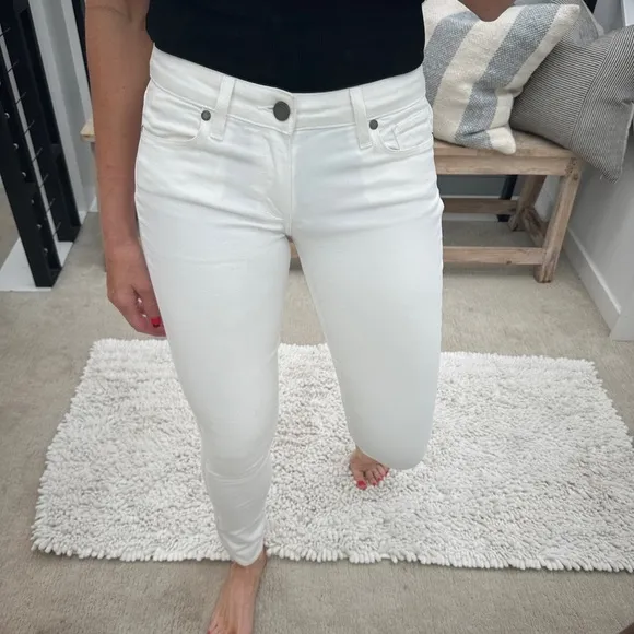Paige Jeans skyline ankle peg white denim pants low rise straight leg trendy 27