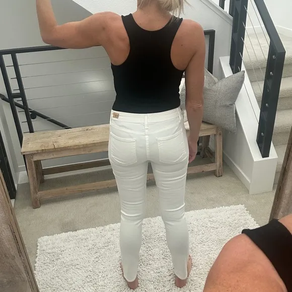 Paige Jeans skyline ankle peg white denim pants low rise straight leg trendy 27