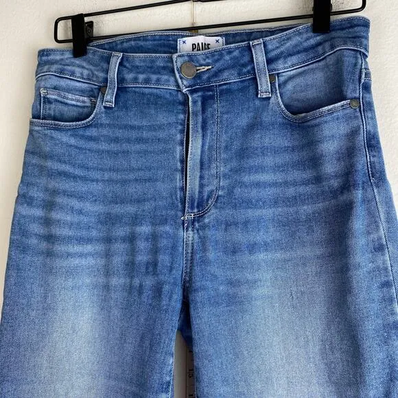 PAIGE Rory Crop Flare Jeans Size 28 Sylmar Blue Raw Hem Mid Rise Designer Denim