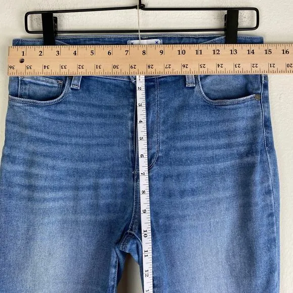 PAIGE Rory Crop Flare Jeans Size 28 Sylmar Blue Raw Hem Mid Rise Designer Denim