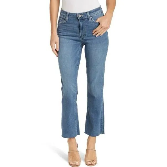 PAIGE Rory Crop Flare Jeans Size 28 Sylmar Blue Raw Hem Mid Rise Designer Denim
