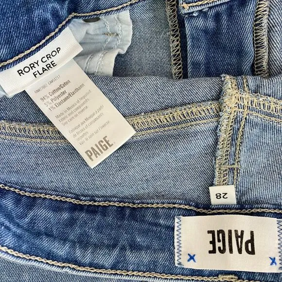 PAIGE Rory Crop Flare Jeans Size 28 Sylmar Blue Raw Hem Mid Rise Designer Denim