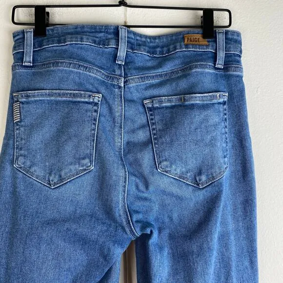 PAIGE Rory Crop Flare Jeans Size 28 Sylmar Blue Raw Hem Mid Rise Designer Denim