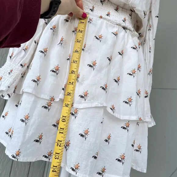Paige Serrano Floral Peasant Dress w/ Smocked Waist &amp; Tiered Skirt | Small