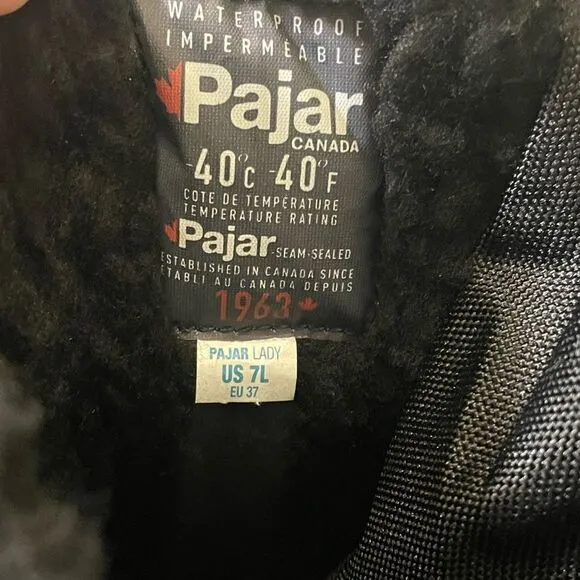 Pajar Canada 1963 Lady Waterproof Black Winter Boots WMS US SIZE 7 EUR 37 NEW
