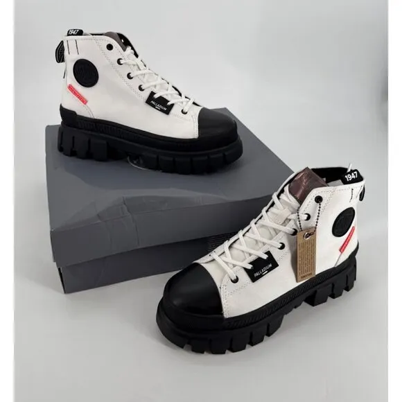 Palladium Womens Ankle Boots Revolt HI TX Black &amp; White Canvas Boots Size 9