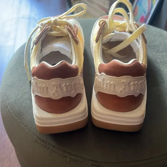 Palm Angels Yellow and Brown Retro Low-Top Sneakers with Palm Tree Design
