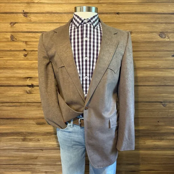 Panhandle Slim Mens Suede Blazer Sport Coat Casual Jacket Size 42R Brown Suit