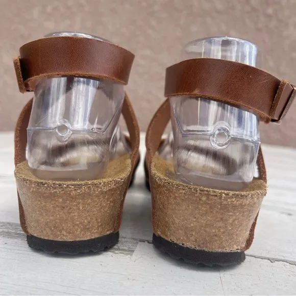 Papillio by Birkenstock Lola Wedge Sandals Women’s Brown Leather Shoes 39 US 8