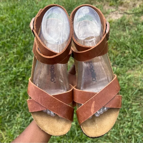 Papillio by Birkenstock Lola Wedge Sandals Women’s Brown Leather Shoes 39 US 8
