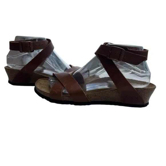 Papillio by Birkenstock Lola Wedge Sandals Women’s Brown Leather Shoes 39 US 8