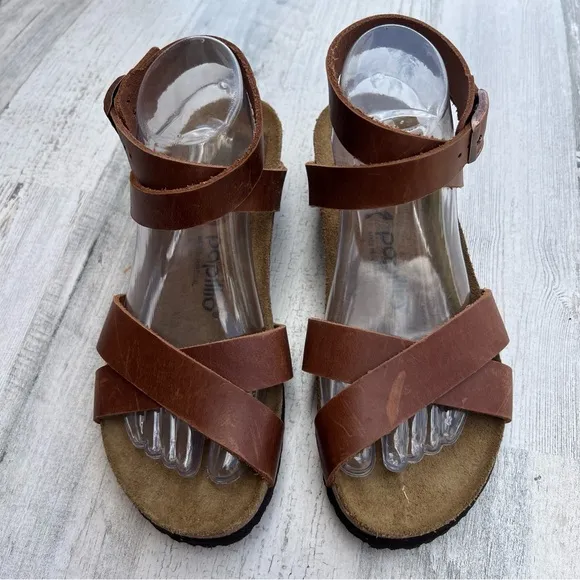 Papillio by Birkenstock Lola Wedge Sandals Women’s Brown Leather Shoes 39 US 8