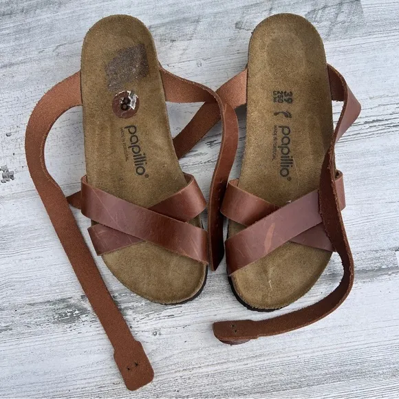 Papillio by Birkenstock Lola Wedge Sandals Women’s Brown Leather Shoes 39 US 8