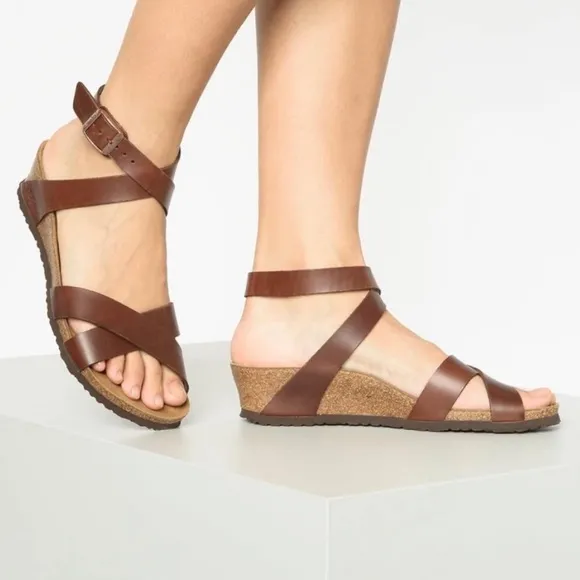 Papillio by Birkenstock Lola Wedge Sandals Women’s Brown Leather Shoes 39 US 8