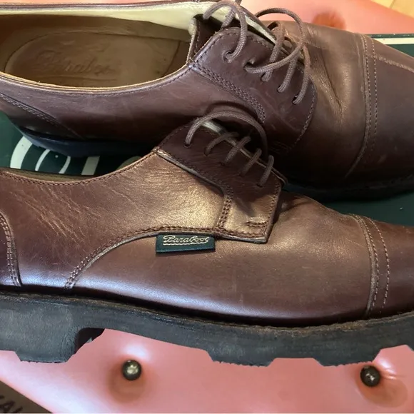 Paraboot Made in France Cognac Lace Up Leather walking Shoes EU38 US 8