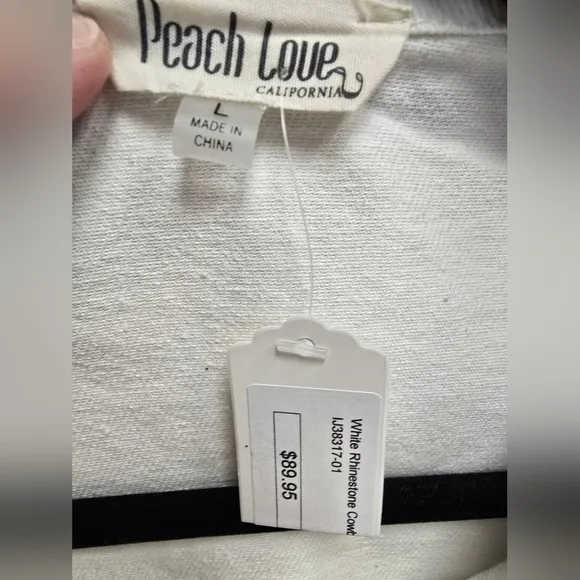 Peach Love NWT White Jacket with Colorful Rhinestone Cowboy Boots Design