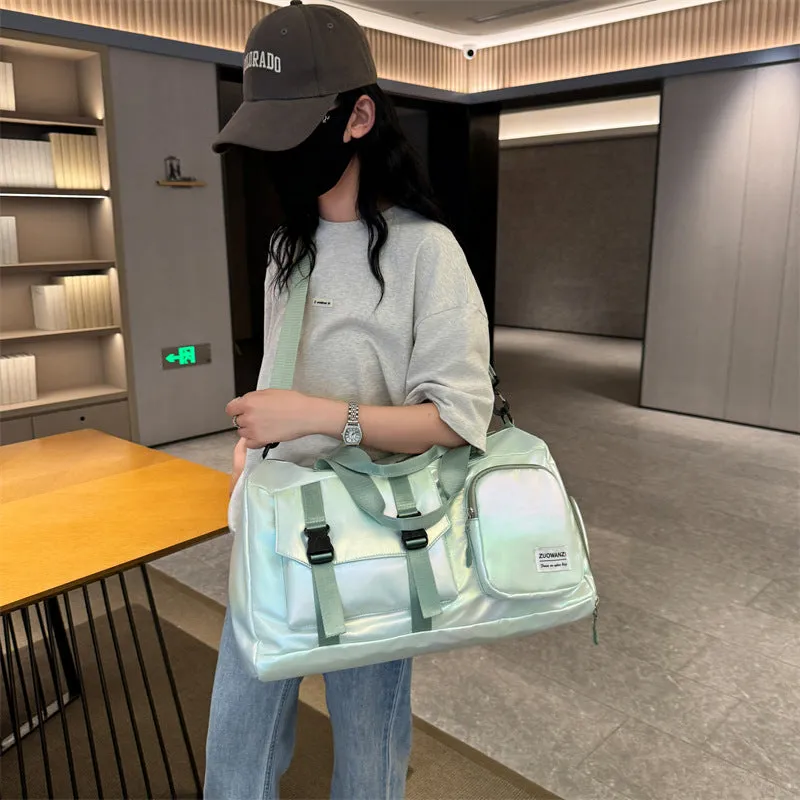 Pearl Color Iridescent Gym Bag with Wet-Dry Separation - Large Capacity Travel and Fitness Duffel