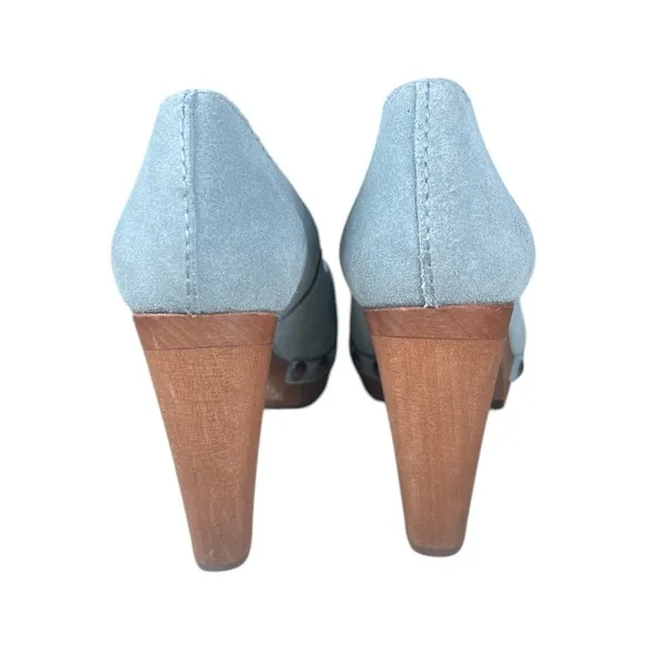 Pedro Garcia Blue Suede square wooden heels Women's 5.5