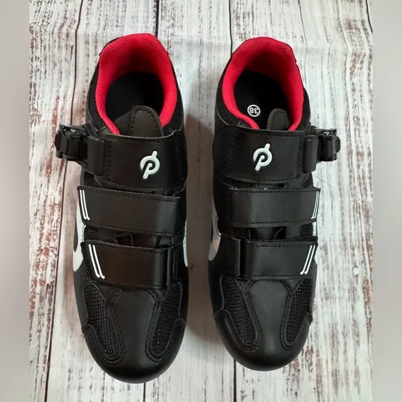 Peloton Cycling Shoes Size 38 Black Red NWOB Size 7