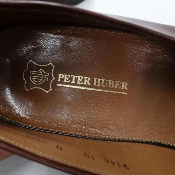 Peter Huber Loafer Men's US‎ 10N Brown Ostrich Faux Leather Tassel Moc Toe Shoes