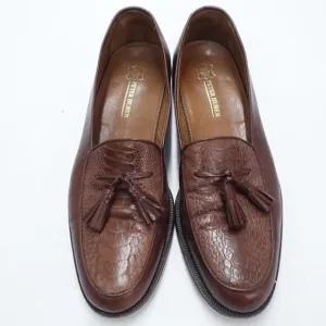 Peter Huber Loafer Men's US‎ 10N Brown Ostrich Faux Leather Tassel Moc Toe Shoes