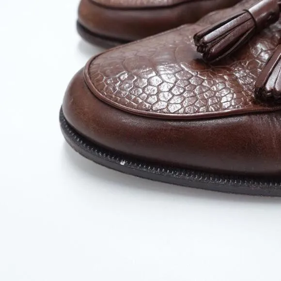 Peter Huber Loafer Men's US‎ 10N Brown Ostrich Faux Leather Tassel Moc Toe Shoes