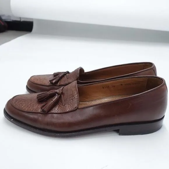 Peter Huber Loafer Men's US‎ 10N Brown Ostrich Faux Leather Tassel Moc Toe Shoes