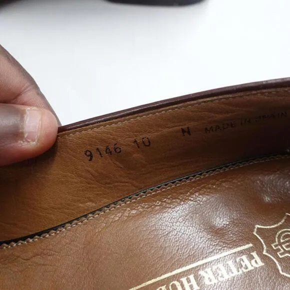 Peter Huber Loafer Men's US‎ 10N Brown Ostrich Faux Leather Tassel Moc Toe Shoes