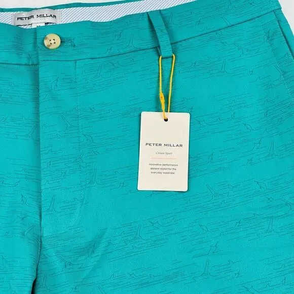 Peter Millar Crown Sport Mens 35 Green Fishing Boat Quick Dry Hybrid Golf Shorts
