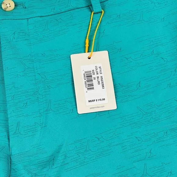 Peter Millar Crown Sport Mens 35 Green Fishing Boat Quick Dry Hybrid Golf Shorts