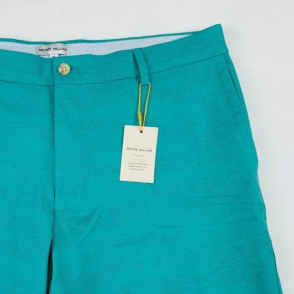Peter Millar Crown Sport Mens 35 Green Fishing Boat Quick Dry Hybrid Golf Shorts