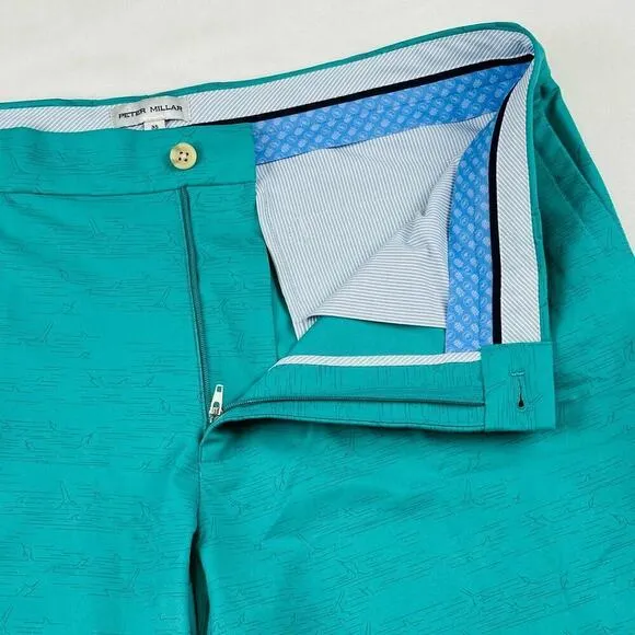 Peter Millar Crown Sport Mens 35 Green Fishing Boat Quick Dry Hybrid Golf Shorts