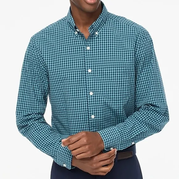 Peter Millar Hanford Silk Cotton Sport Twill Shirt Turquoise Plaid, Size XL