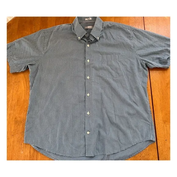 Peter Millar Hanford Silk Cotton Sport Twill Shirt Turquoise Plaid, Size XL