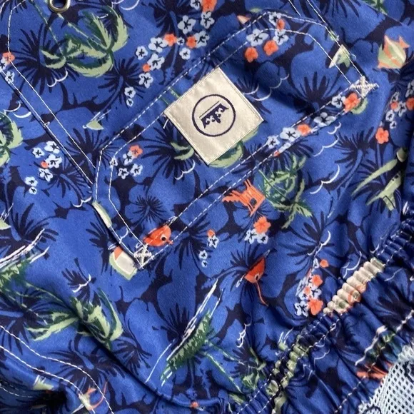 Peter Millar Men’s Swim Trunks Seaside Collection Blue XL Beach Boat Fish Palms