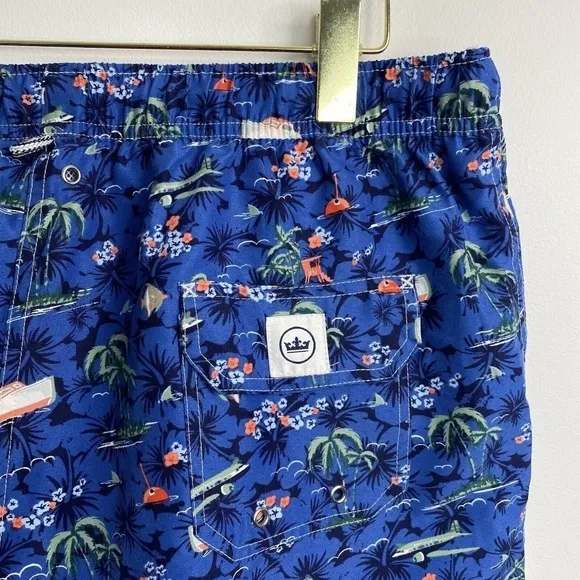 Peter Millar Men’s Swim Trunks Seaside Collection Blue XL Beach Boat Fish Palms