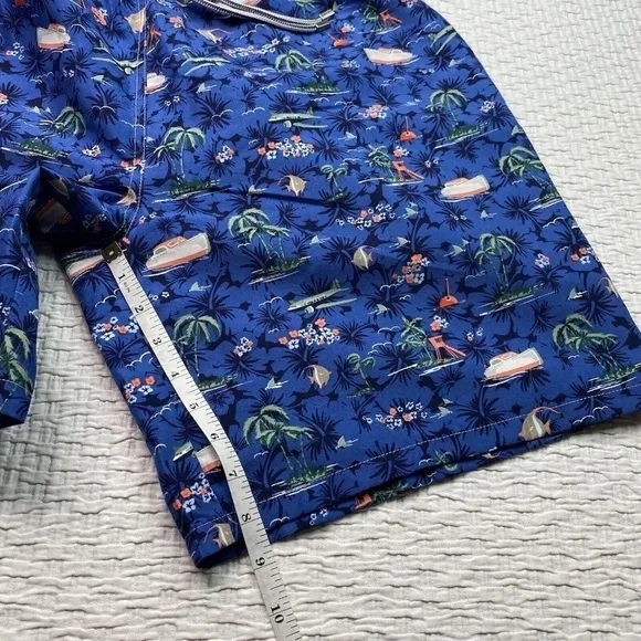 Peter Millar Men’s Swim Trunks Seaside Collection Blue XL Beach Boat Fish Palms