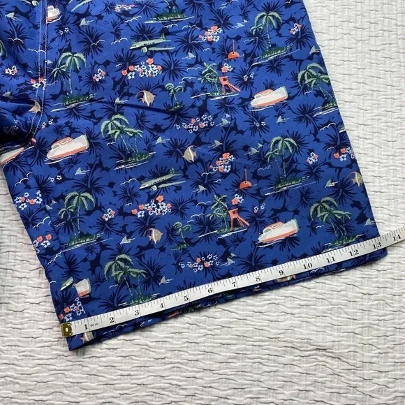 Peter Millar Men’s Swim Trunks Seaside Collection Blue XL Beach Boat Fish Palms