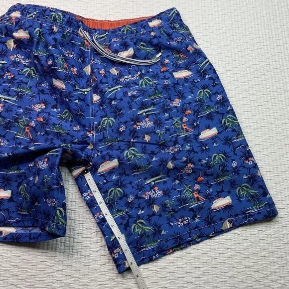 Peter Millar Men’s Swim Trunks Seaside Collection Blue XL Beach Boat Fish Palms
