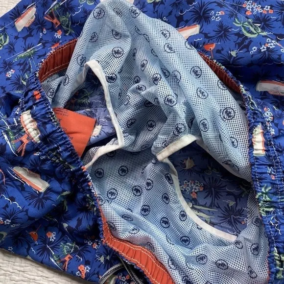 Peter Millar Men’s Swim Trunks Seaside Collection Blue XL Beach Boat Fish Palms