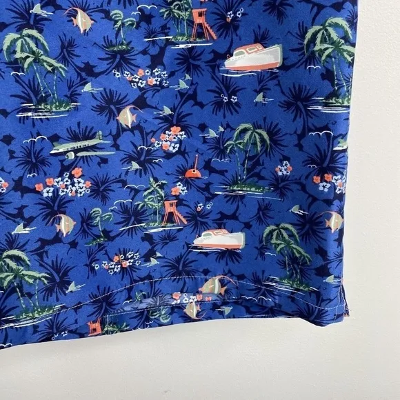 Peter Millar Men’s Swim Trunks Seaside Collection Blue XL Beach Boat Fish Palms