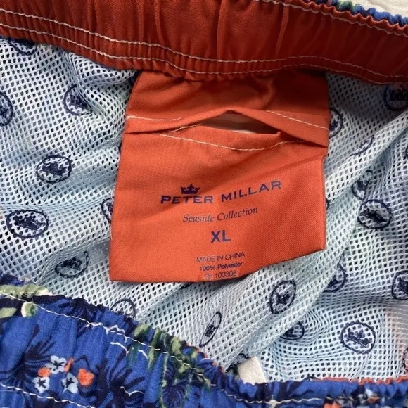 Peter Millar Men’s Swim Trunks Seaside Collection Blue XL Beach Boat Fish Palms