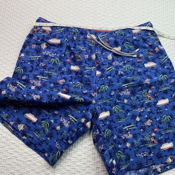 Peter Millar Men’s Swim Trunks Seaside Collection Blue XL Beach Boat Fish Palms