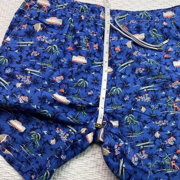 Peter Millar Men’s Swim Trunks Seaside Collection Blue XL Beach Boat Fish Palms