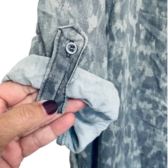 PHILOSOPHY Women's Drab Olive Green Camo Print Tencel Shirt Dress Tunic XXL