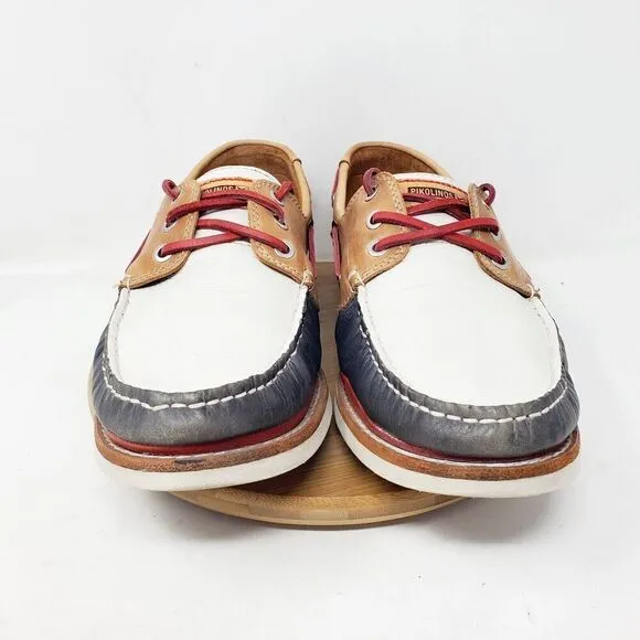Pikolinos Boat Shoes Mens 44 Red White Blue Leather Moc Toe Comfort Casual