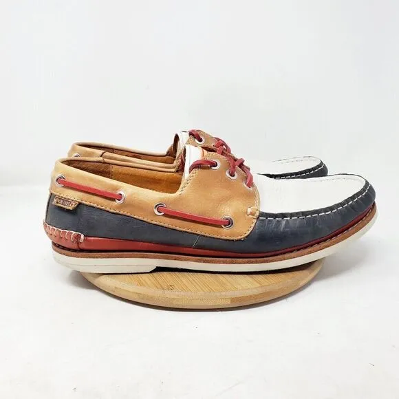 Pikolinos Boat Shoes Mens 44 Red White Blue Leather Moc Toe Comfort Casual
